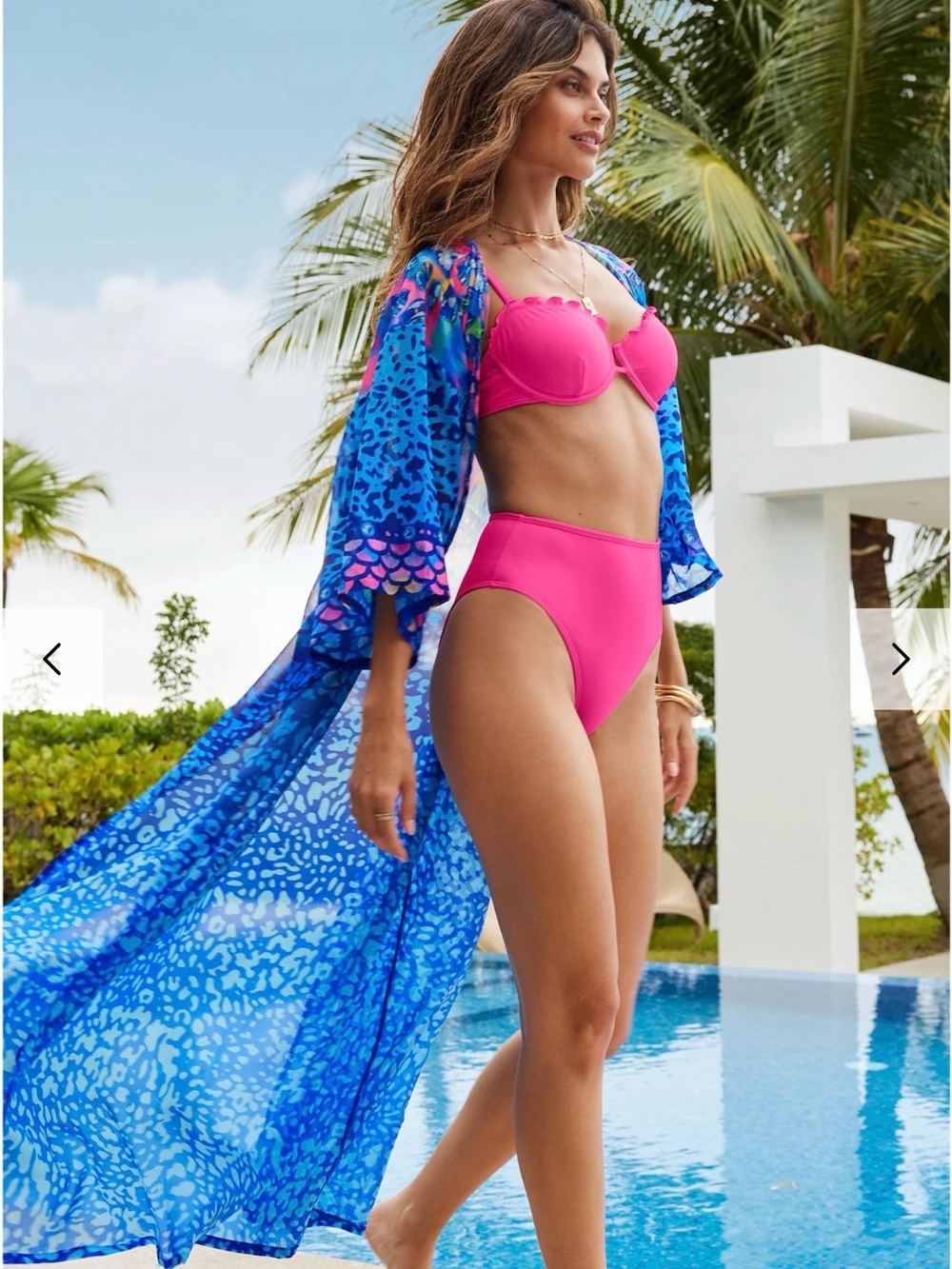 VENUS Blue Printed Sheer Kimono Coverup